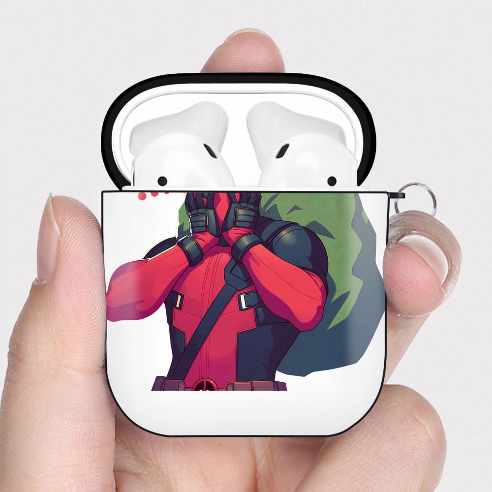 （画像用） Deadpool デッドプール AirPods 第2世代保護ケース ハードシェル ブラック 耐衝撃・防指紋・カラビナ付き