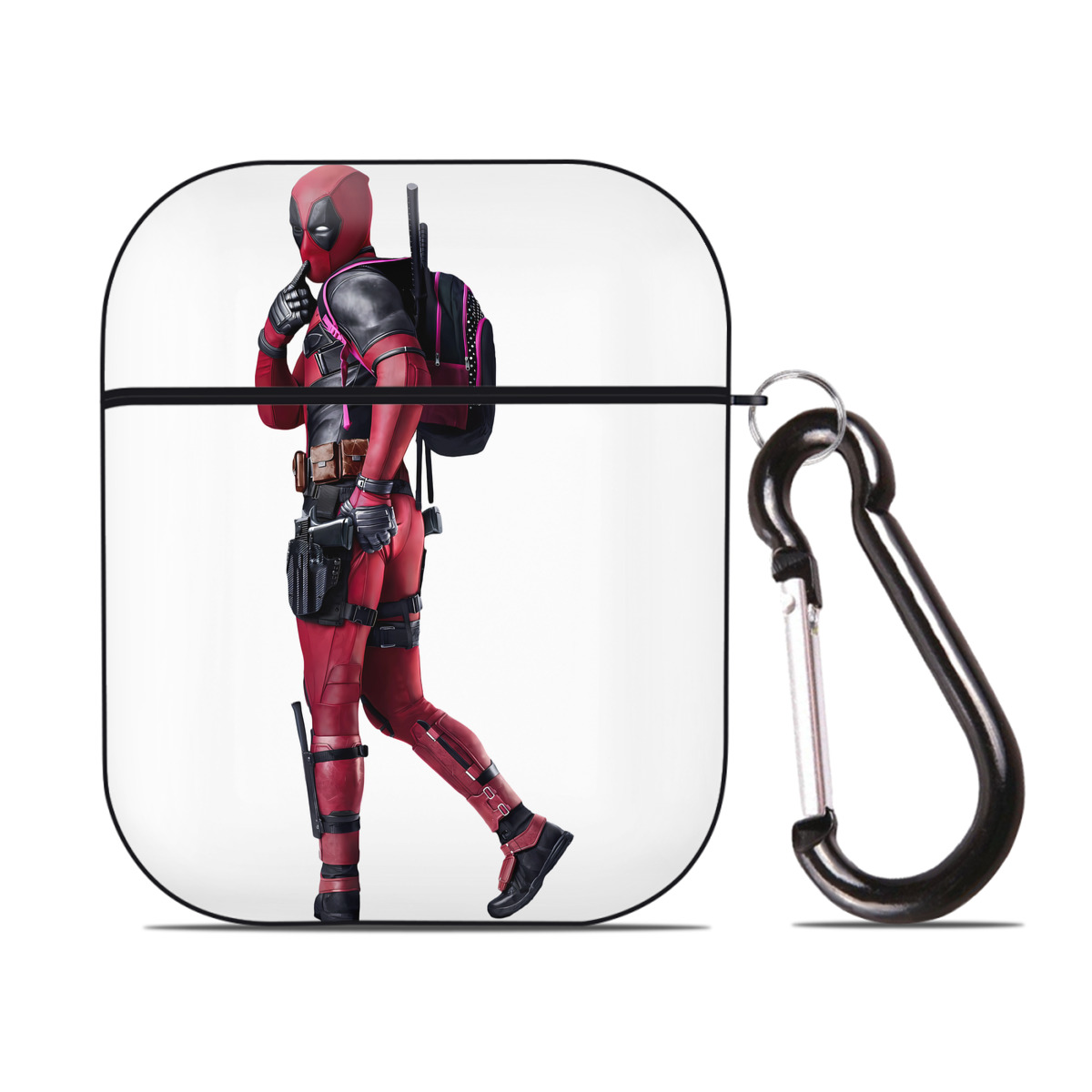 （画像用） Deadpool デッドプール AirPods 第2世代保護ケース ハードシェル ブラック 耐衝撃・防指紋・カラビナ付き