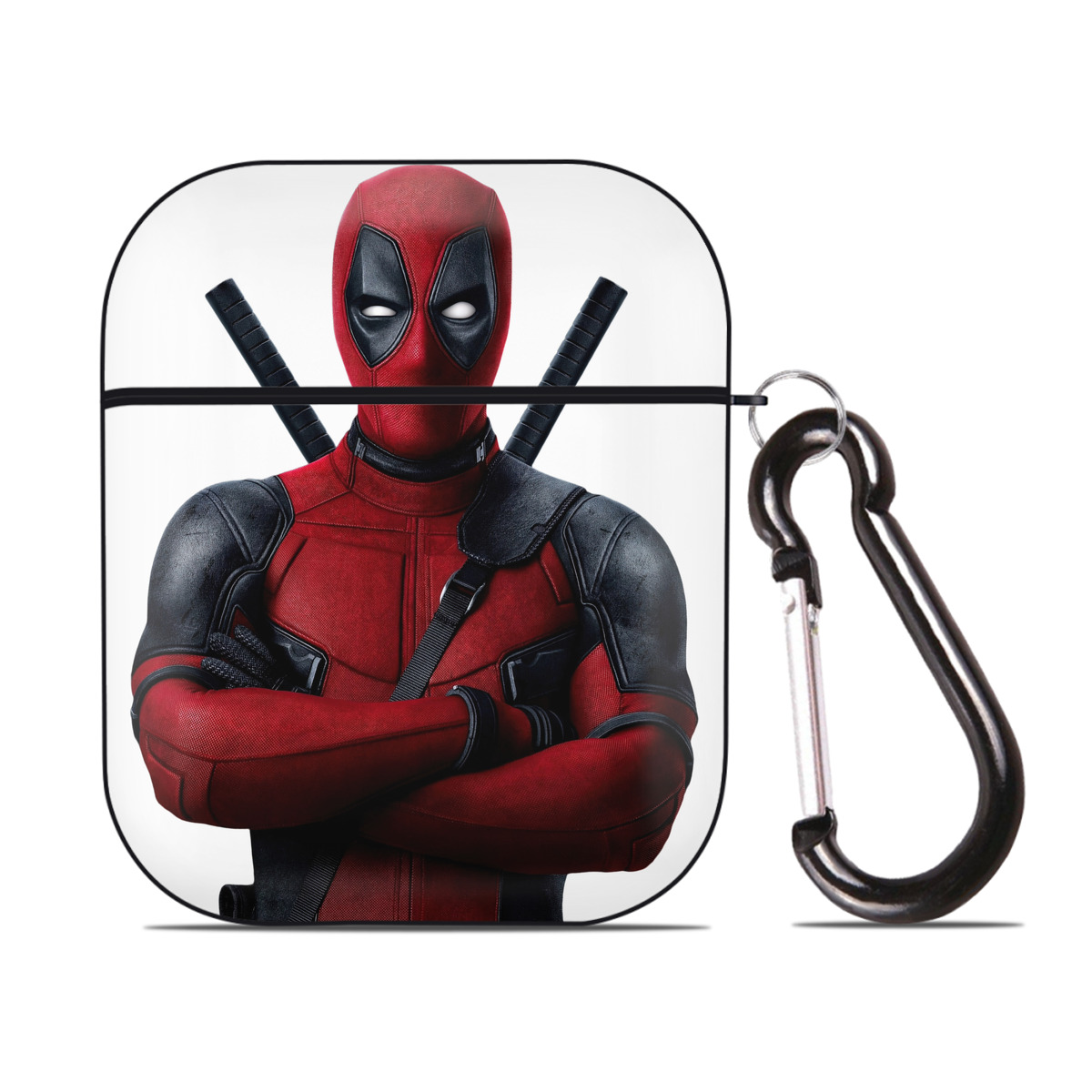 （画像用） Deadpool デッドプール AirPods 第2世代保護ケース ハードシェル ブラック 耐衝撃・防指紋・カラビナ付き