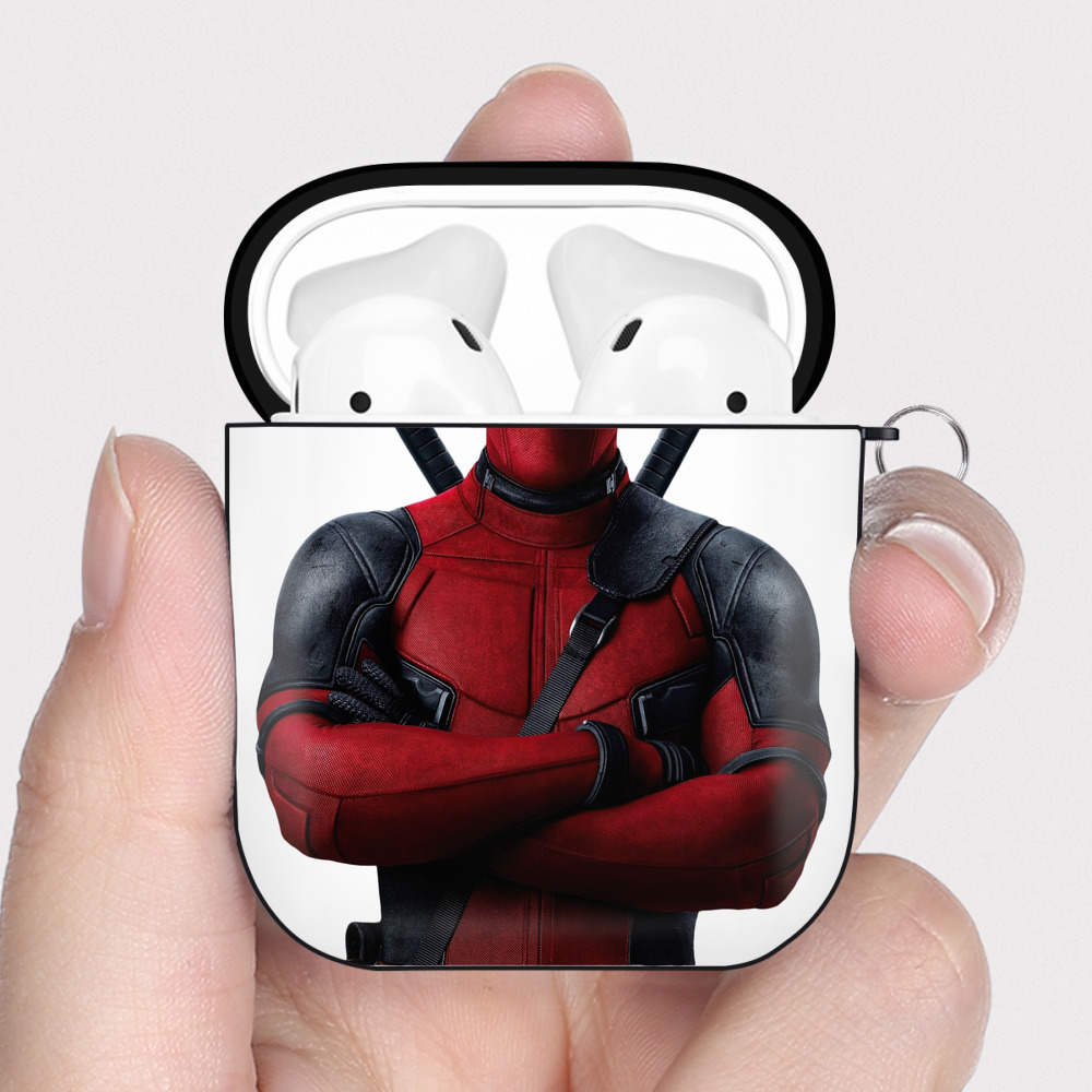 （画像用） Deadpool デッドプール AirPods 第2世代保護ケース ハードシェル ブラック 耐衝撃・防指紋・カラビナ付き