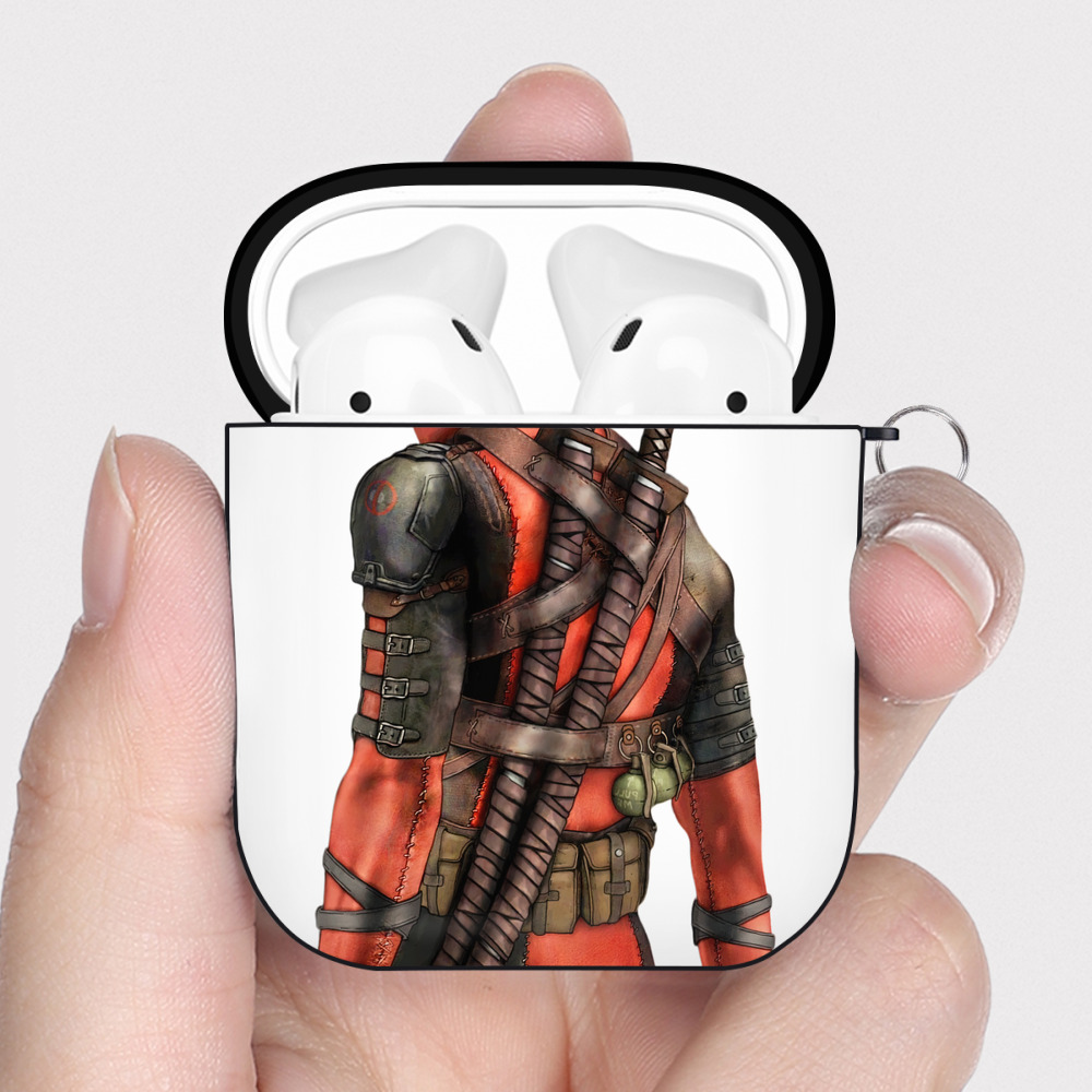 （画像用） Deadpool デッドプール AirPods 第2世代保護ケース ハードシェル ブラック 耐衝撃・防指紋・カラビナ付き