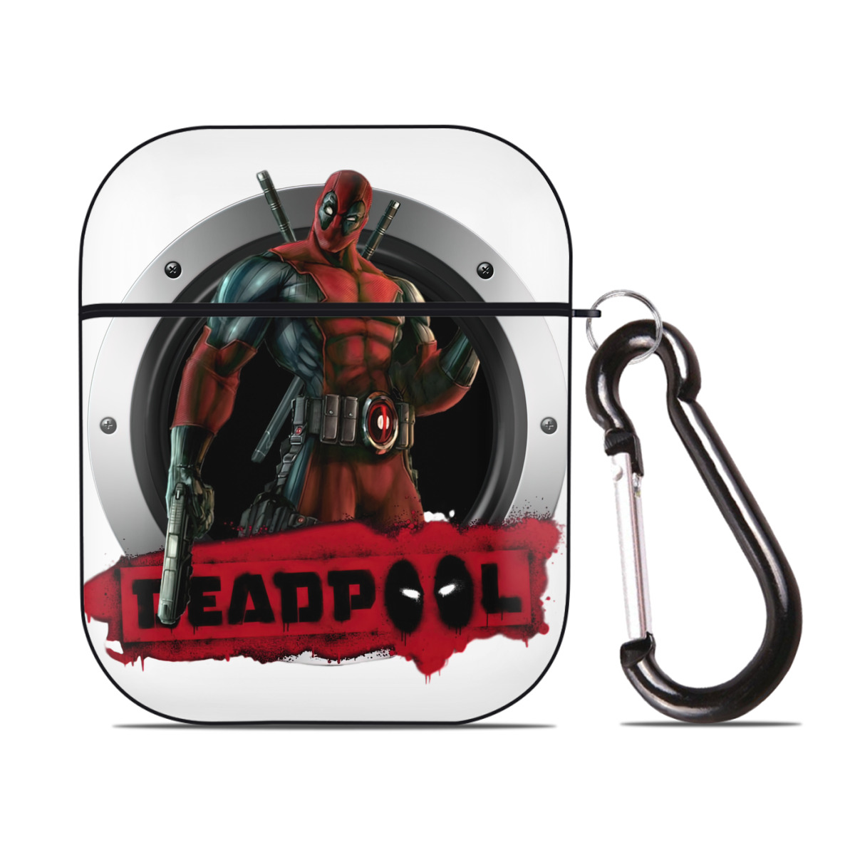 （画像用） Deadpool デッドプール AirPods 第2世代保護ケース ハードシェル ブラック 耐衝撃・防指紋・カラビナ付き