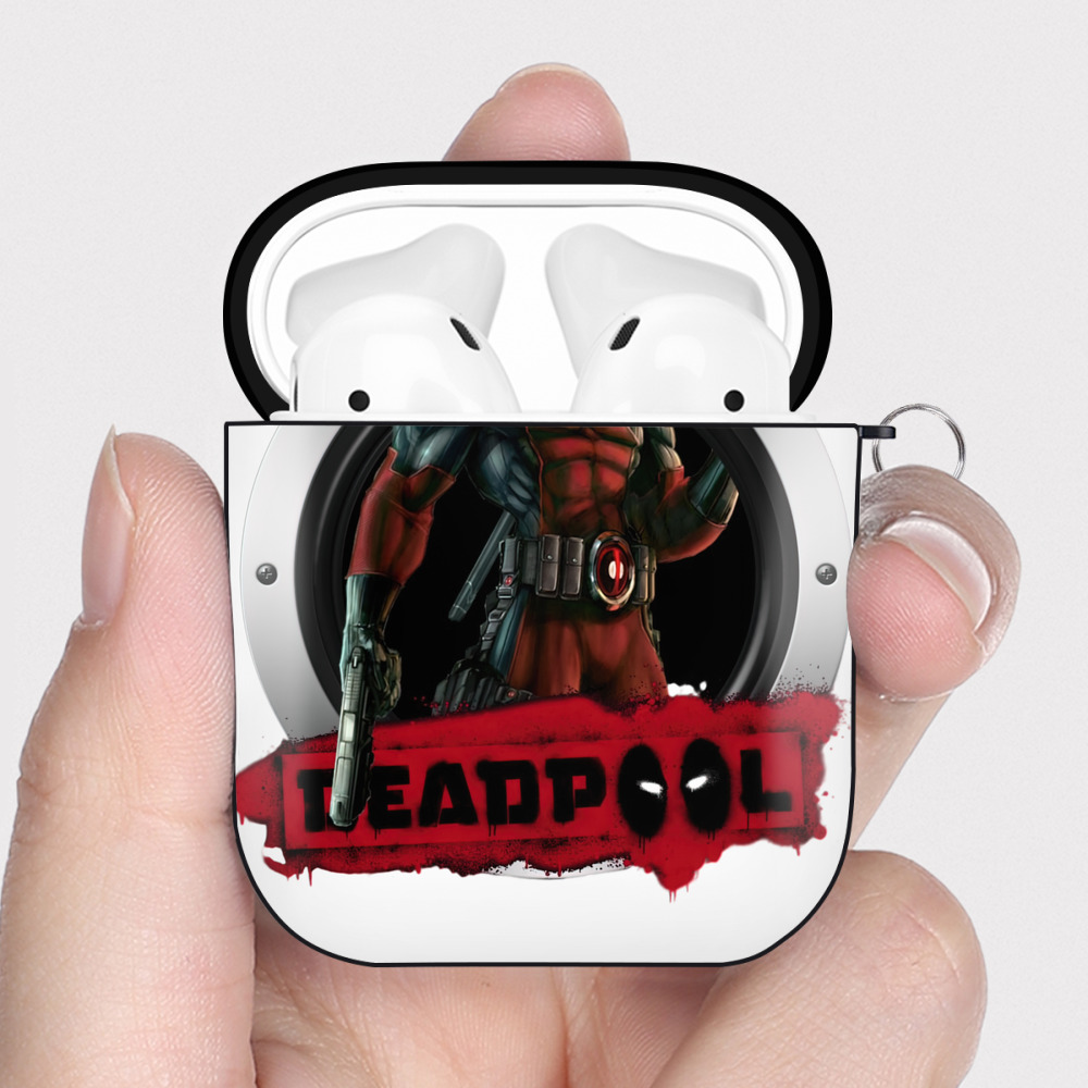 （画像用） Deadpool デッドプール AirPods 第2世代保護ケース ハードシェル ブラック 耐衝撃・防指紋・カラビナ付き