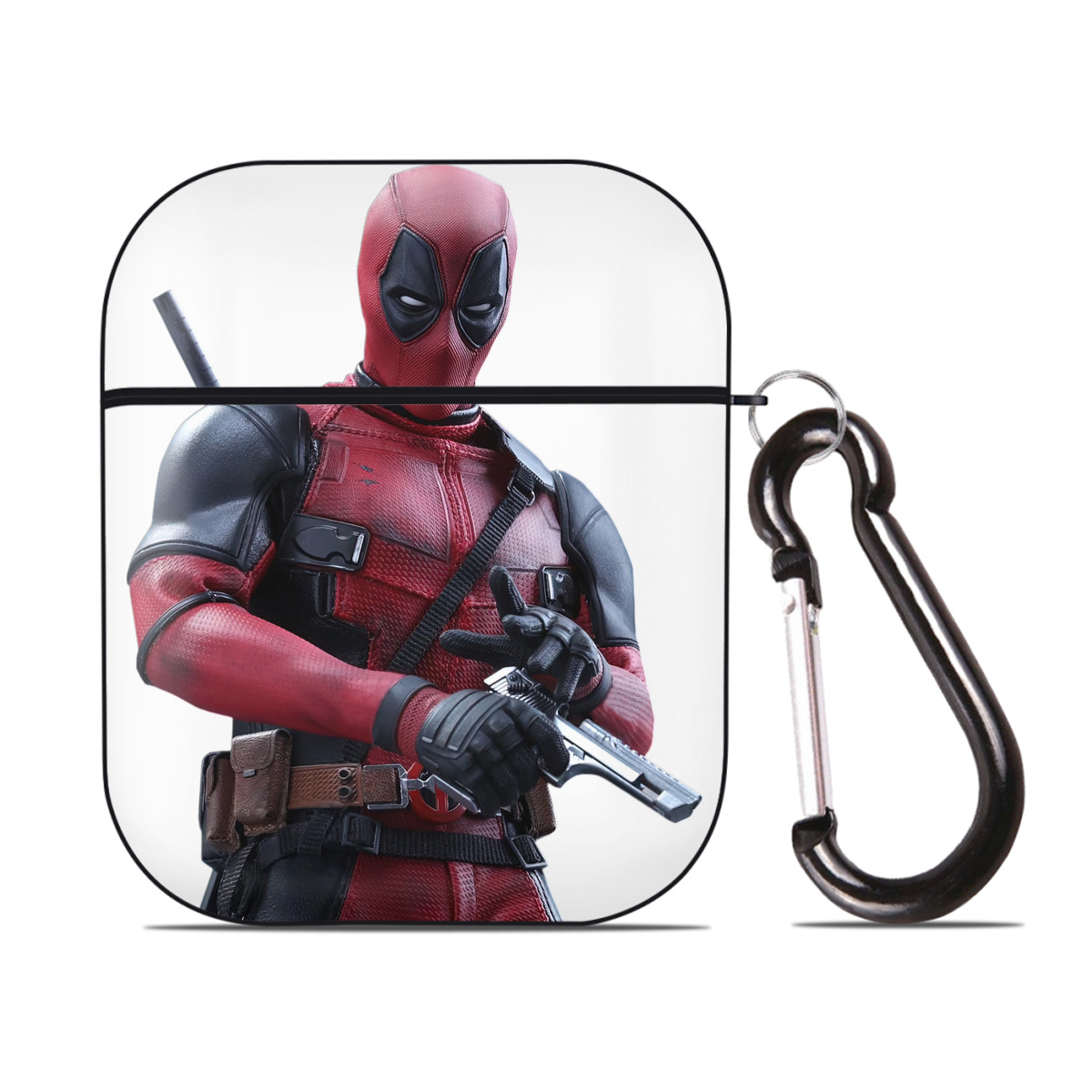（画像用） Deadpool デッドプール AirPods 第2世代保護ケース ハードシェル ブラック 耐衝撃・防指紋・カラビナ付き