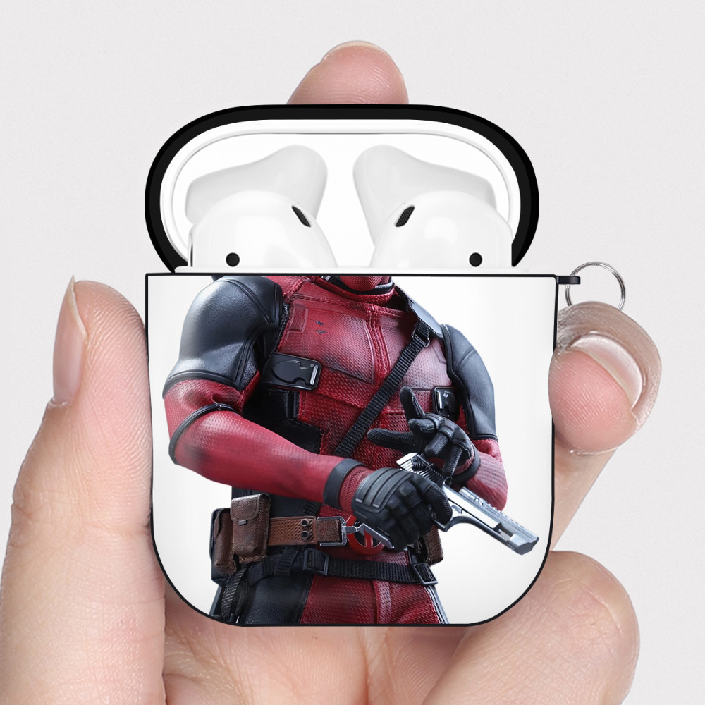 （画像用） Deadpool デッドプール AirPods 第2世代保護ケース ハードシェル ブラック 耐衝撃・防指紋・カラビナ付き