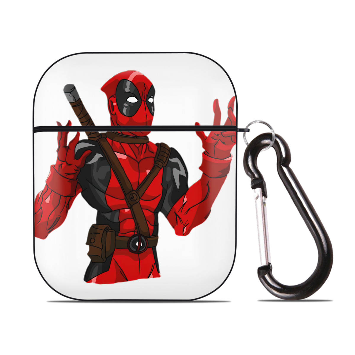 （画像用） Deadpool デッドプール AirPods 第2世代保護ケース ハードシェル ブラック 耐衝撃・防指紋・カラビナ付き