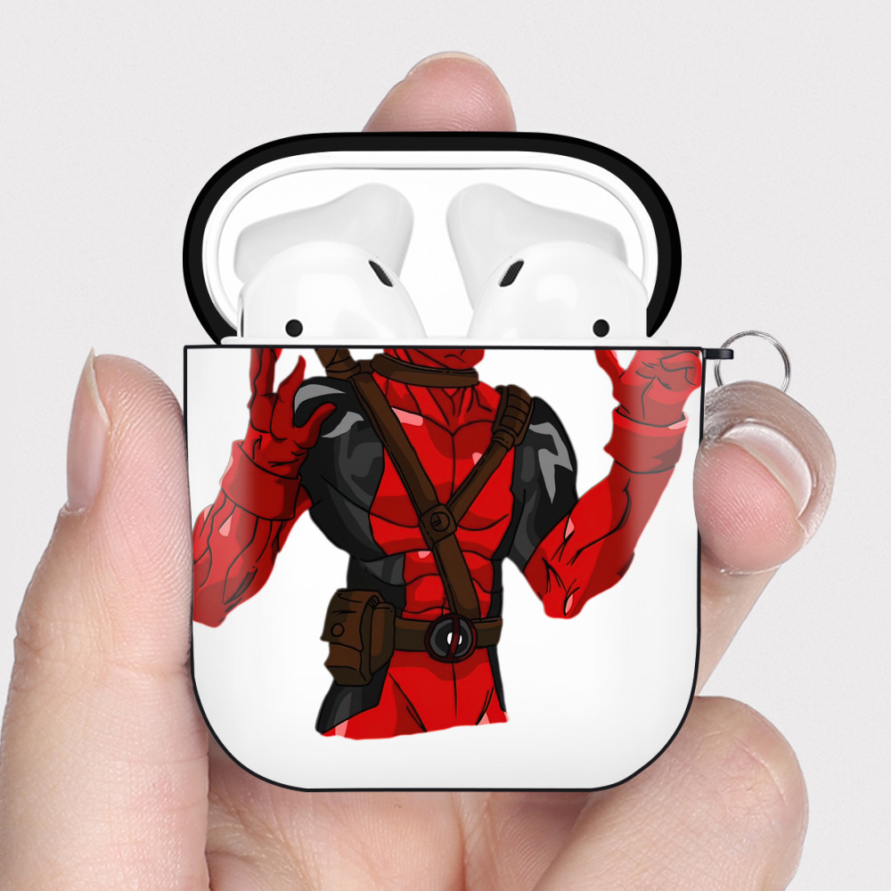 （画像用） Deadpool デッドプール AirPods 第2世代保護ケース ハードシェル ブラック 耐衝撃・防指紋・カラビナ付き