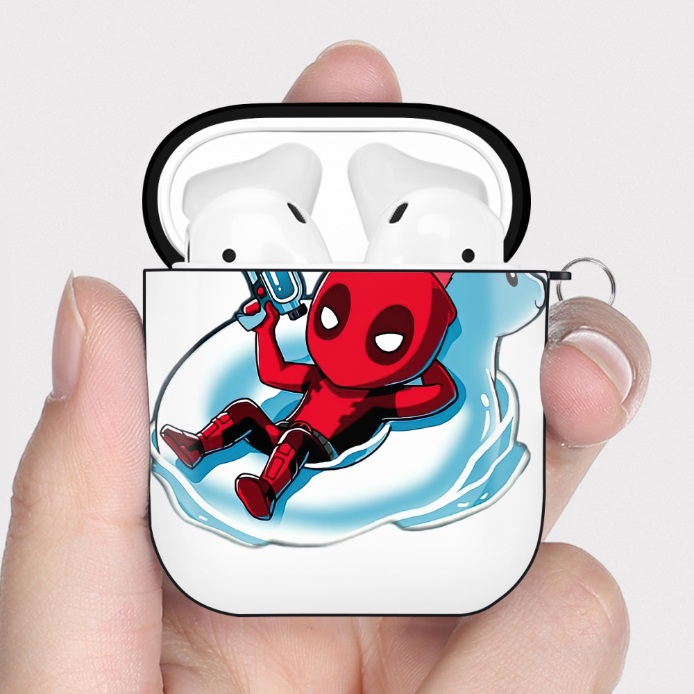 （画像用） Deadpool デッドプール AirPods 第2世代保護ケース ハードシェル ブラック 耐衝撃・防指紋・カラビナ付き