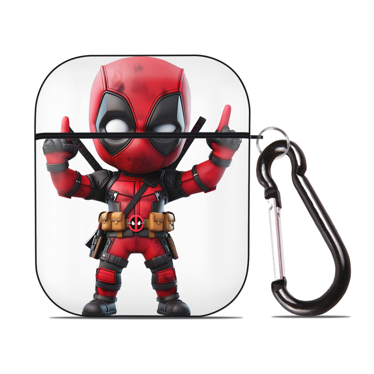 （画像用） Deadpool デッドプール AirPods 第2世代保護ケース ハードシェル ブラック 耐衝撃・防指紋・カラビナ付き