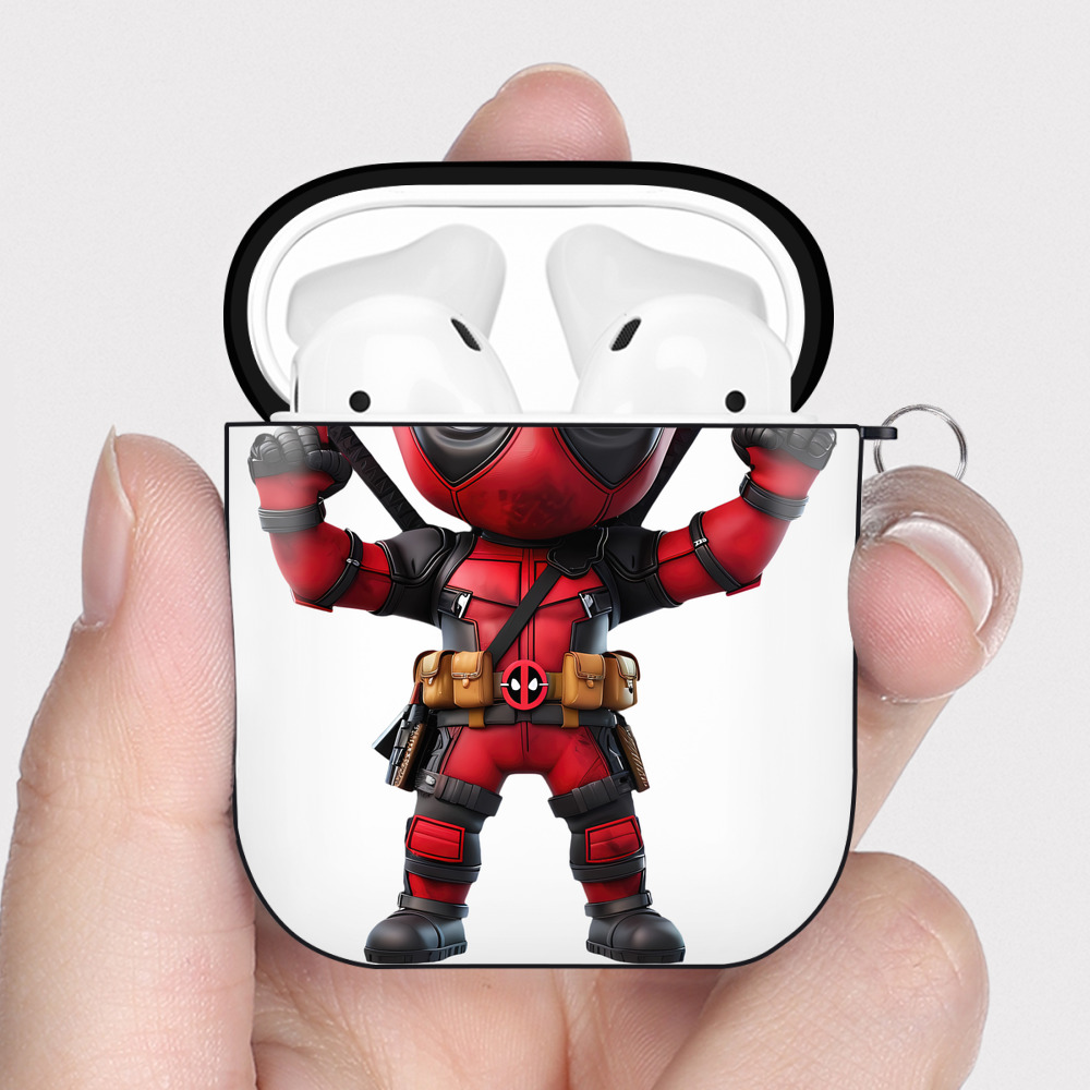（画像用） Deadpool デッドプール AirPods 第2世代保護ケース ハードシェル ブラック 耐衝撃・防指紋・カラビナ付き