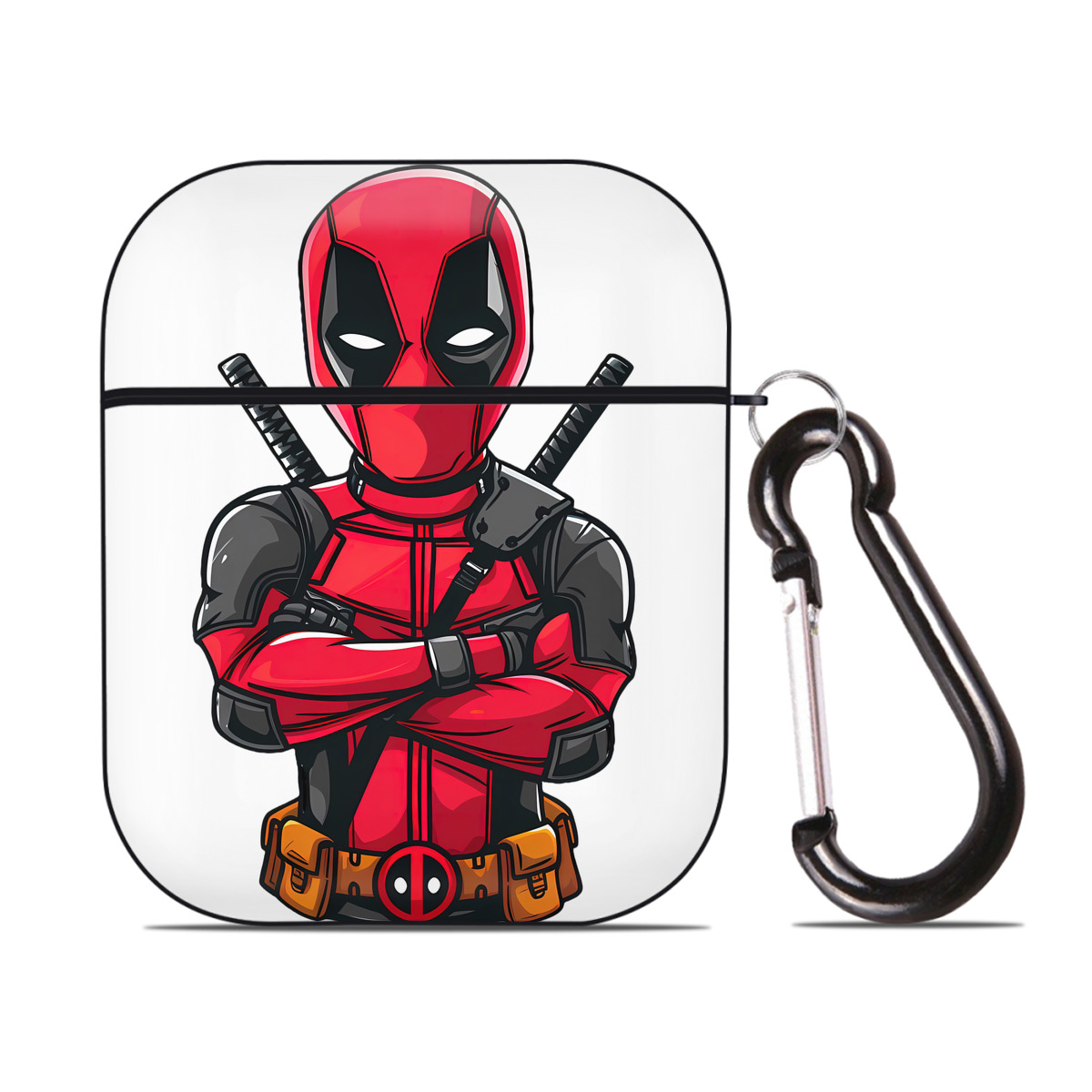 （画像用） Deadpool デッドプール AirPods 第2世代保護ケース ハードシェル ブラック 耐衝撃・防指紋・カラビナ付き