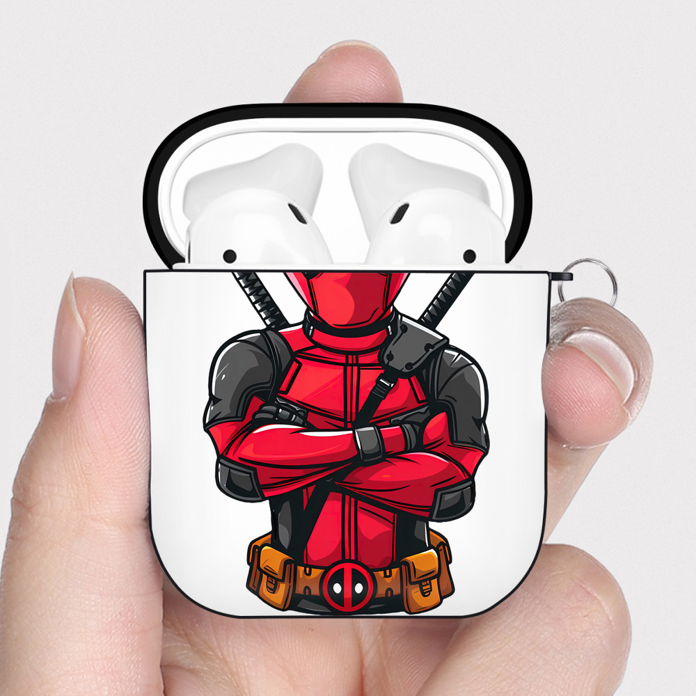 （画像用） Deadpool デッドプール AirPods 第2世代保護ケース ハードシェル ブラック 耐衝撃・防指紋・カラビナ付き