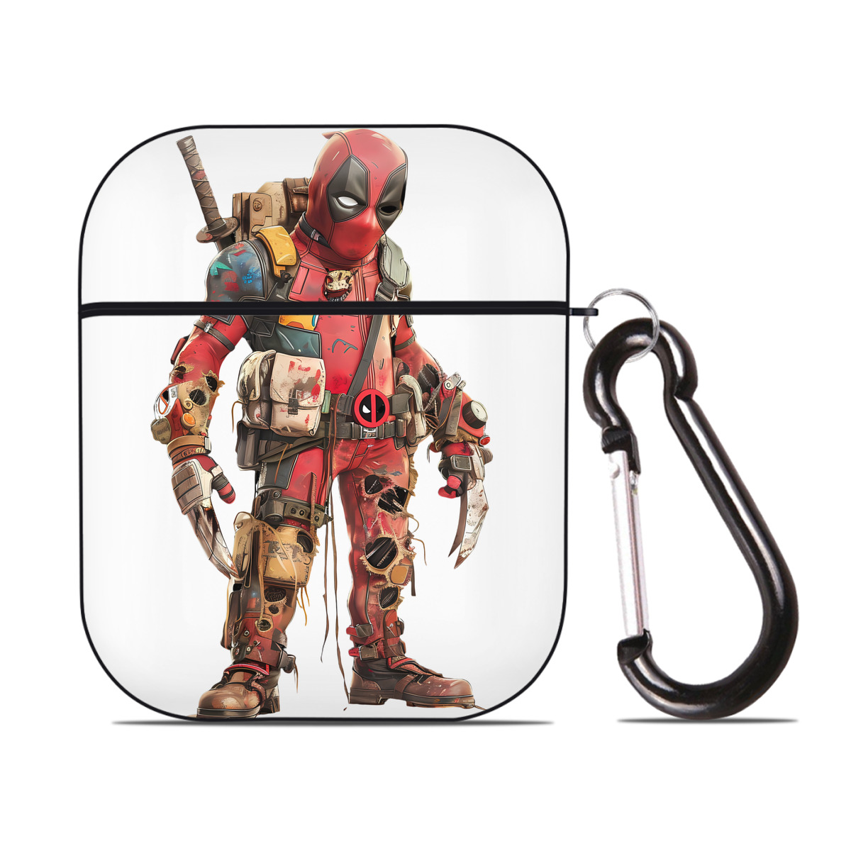 （画像用） Deadpool デッドプール AirPods 第2世代保護ケース ハードシェル ブラック 耐衝撃・防指紋・カラビナ付き