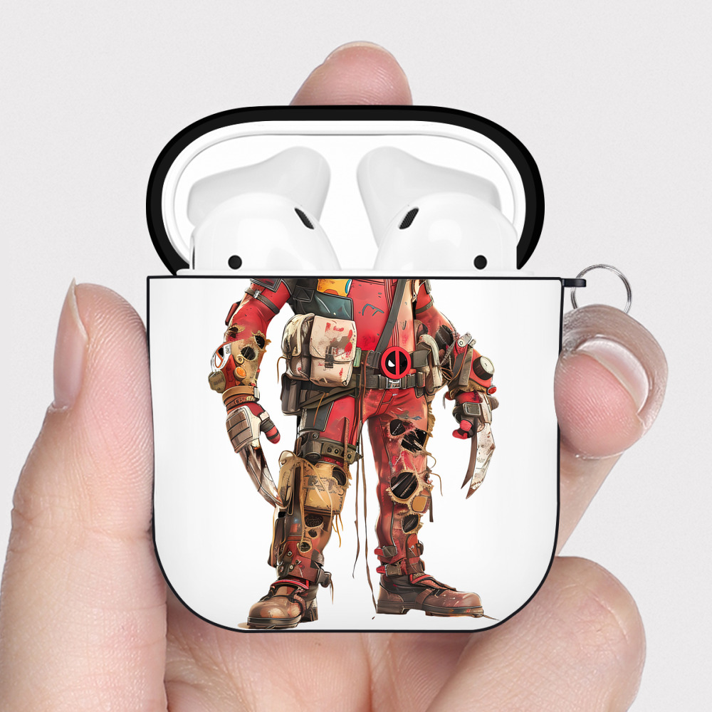 （画像用） Deadpool デッドプール AirPods 第2世代保護ケース ハードシェル ブラック 耐衝撃・防指紋・カラビナ付き