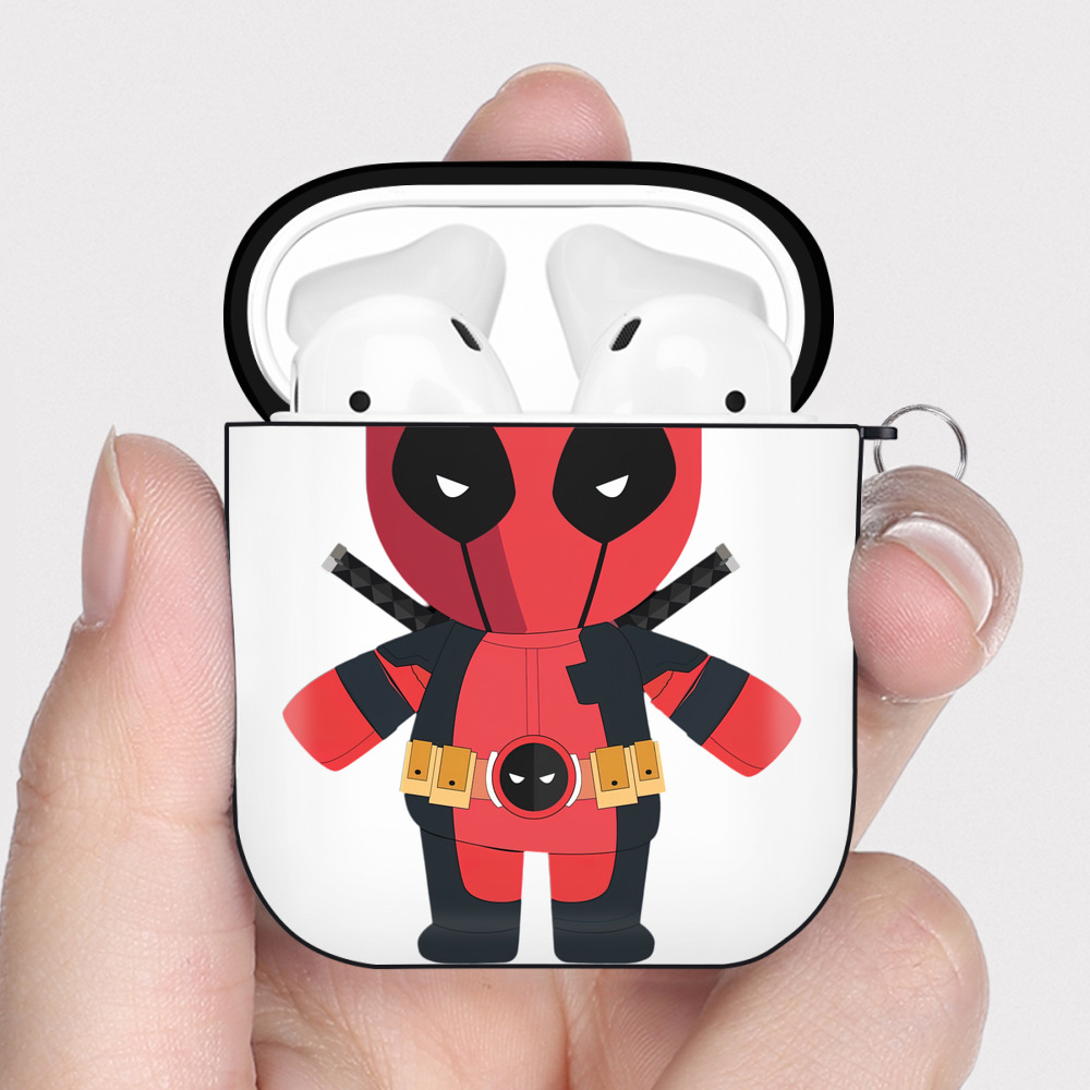 （画像用） Deadpool デッドプール AirPods 第2世代保護ケース ハードシェル ブラック 耐衝撃・防指紋・カラビナ付き
