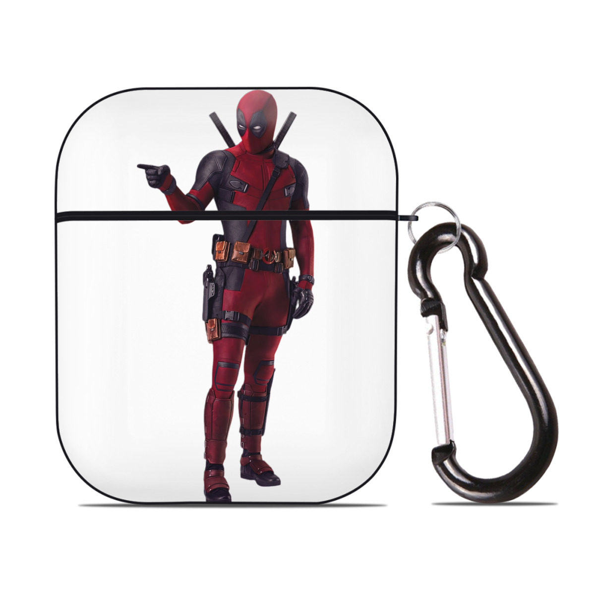 （画像用） Deadpool デッドプール AirPods 第2世代保護ケース ハードシェル ブラック 耐衝撃・防指紋・カラビナ付き