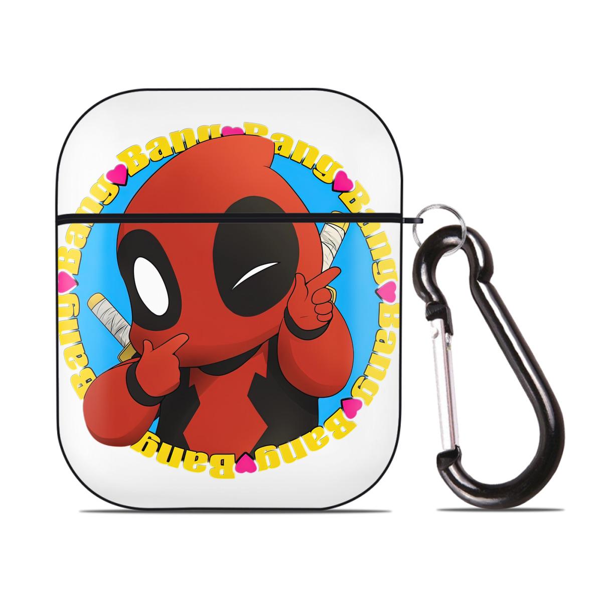 （画像用） Deadpool デッドプール AirPods 第2世代保護ケース ハードシェル ブラック 耐衝撃・防指紋・カラビナ付き