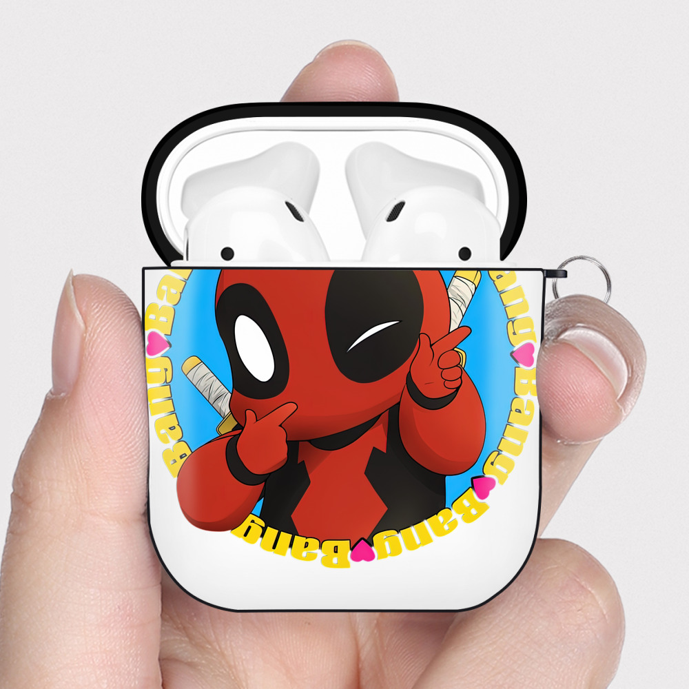 （画像用） Deadpool デッドプール AirPods 第2世代保護ケース ハードシェル ブラック 耐衝撃・防指紋・カラビナ付き