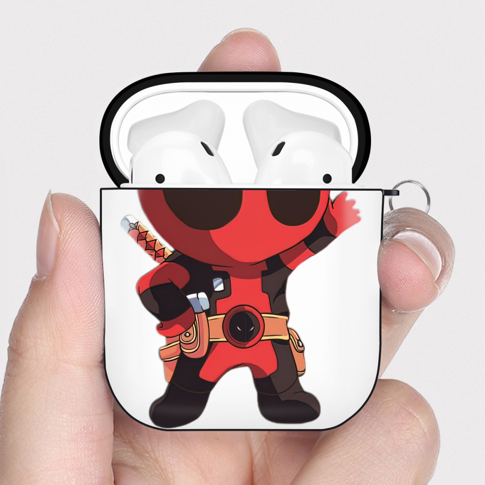 （画像用） Deadpool デッドプール AirPods 第2世代保護ケース ハードシェル ブラック 耐衝撃・防指紋・カラビナ付き