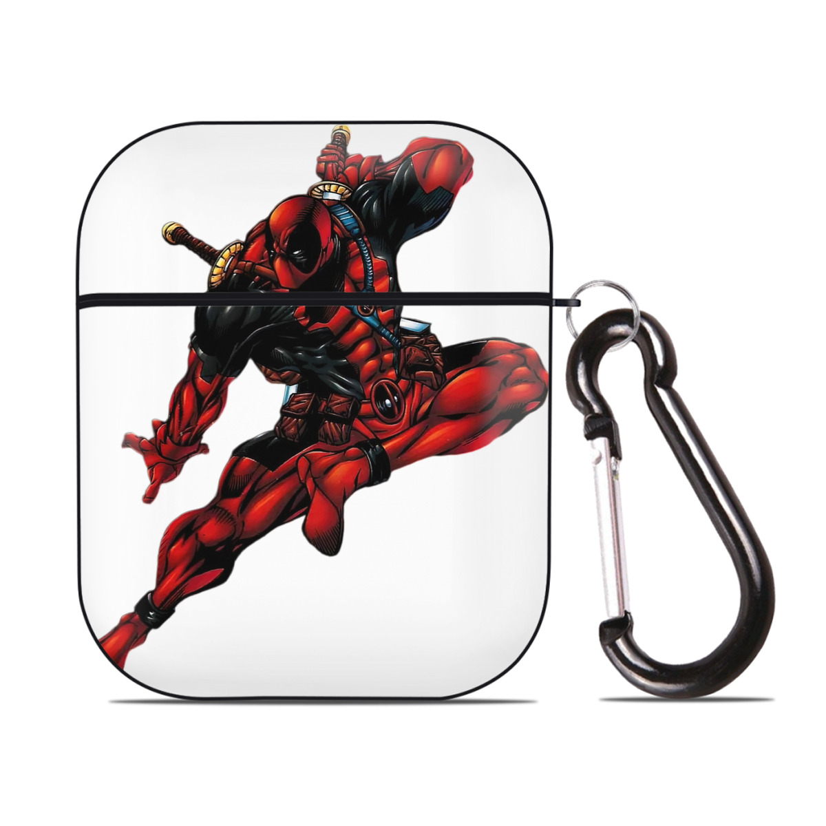 （画像用） Deadpool デッドプール AirPods 第2世代保護ケース ハードシェル ブラック 耐衝撃・防指紋・カラビナ付き