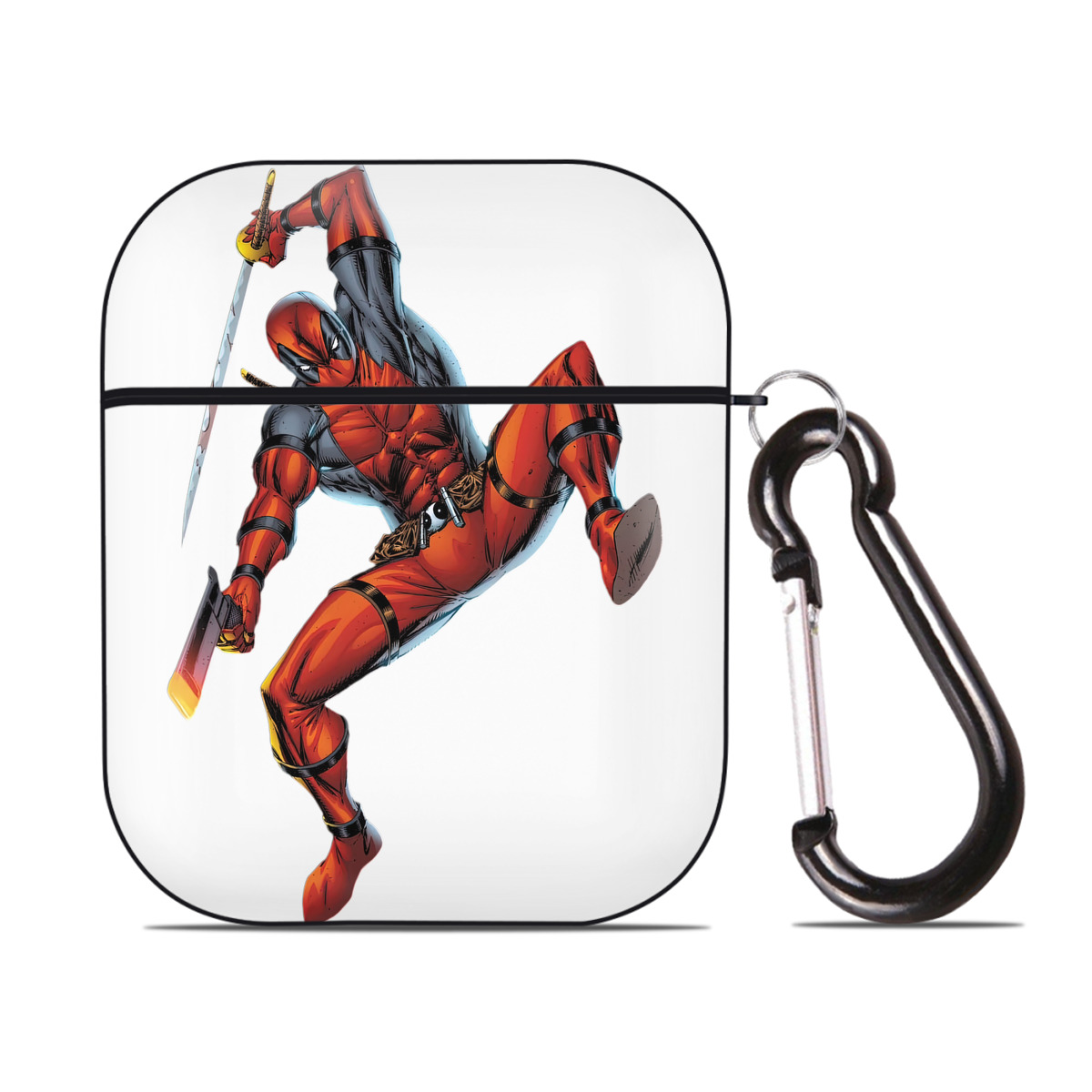 （画像用） Deadpool デッドプール AirPods 第2世代保護ケース ハードシェル ブラック 耐衝撃・防指紋・カラビナ付き