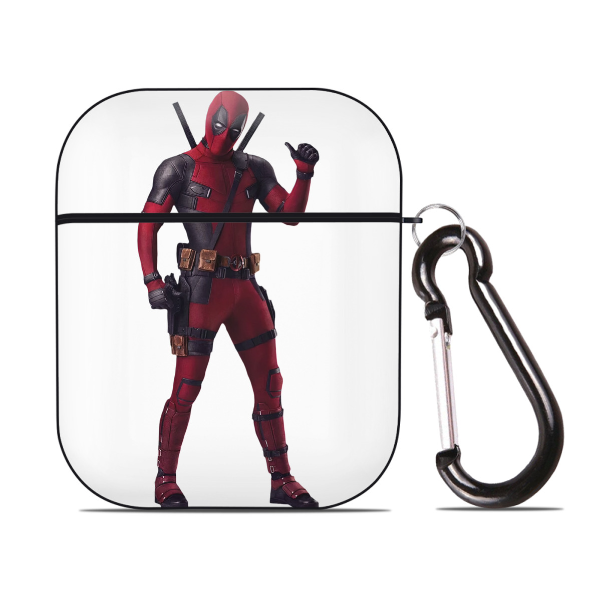 （画像用） Deadpool デッドプール AirPods 第2世代保護ケース ハードシェル ブラック 耐衝撃・防指紋・カラビナ付き