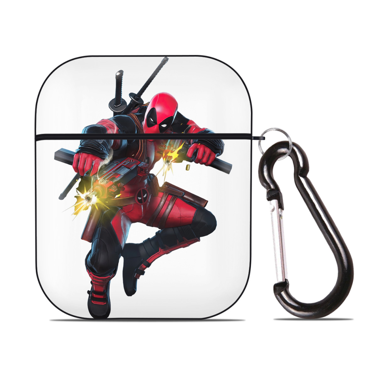 （画像用） Deadpool デッドプール AirPods 第2世代保護ケース ハードシェル ブラック 耐衝撃・防指紋・カラビナ付き