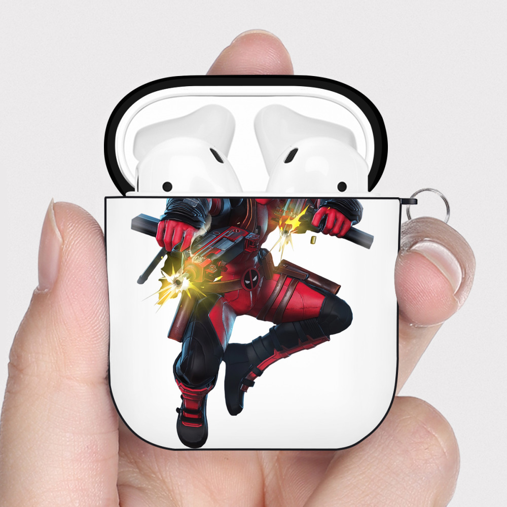 （画像用） Deadpool デッドプール AirPods 第2世代保護ケース ハードシェル ブラック 耐衝撃・防指紋・カラビナ付き