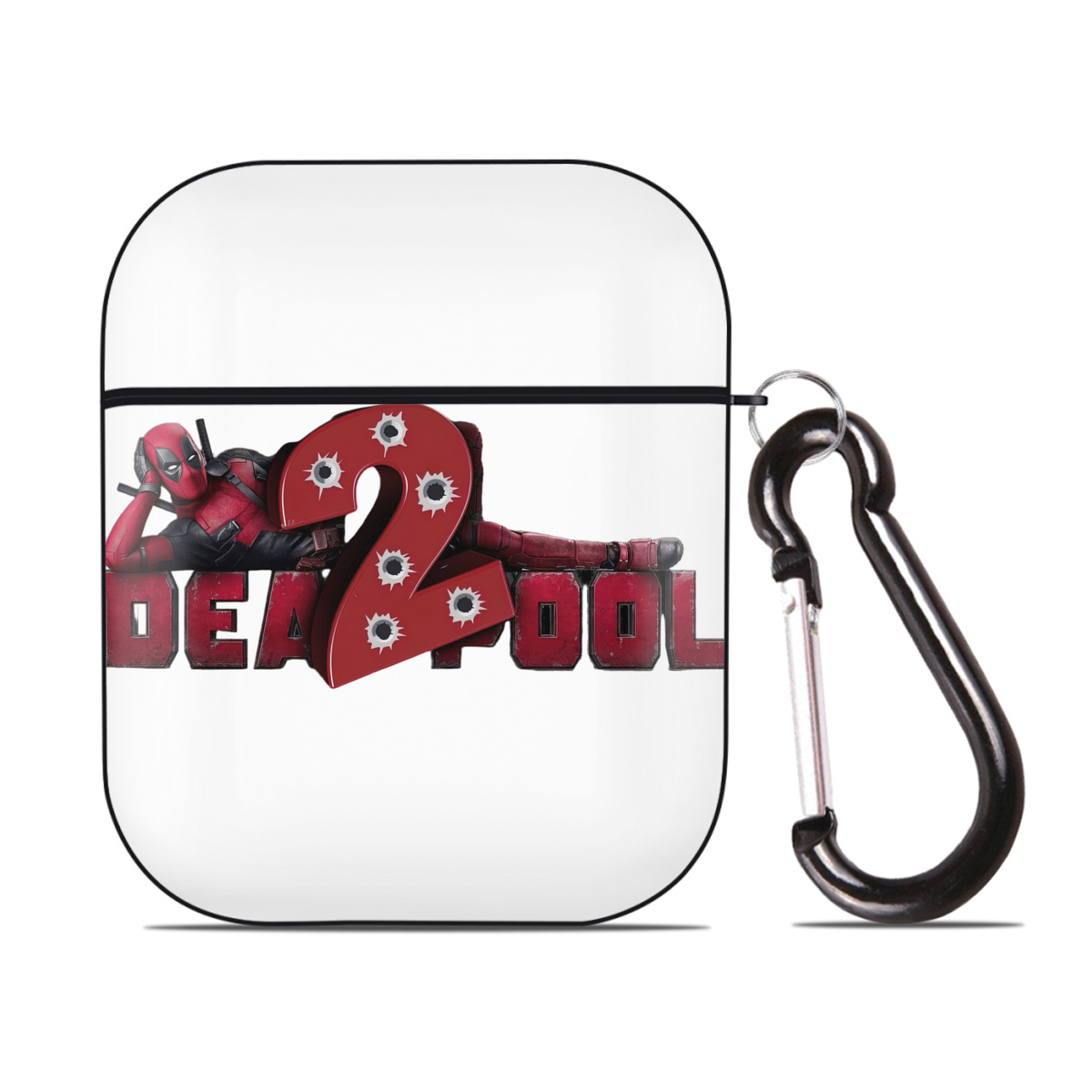 （画像用） Deadpool デッドプール AirPods 第2世代保護ケース ハードシェル ブラック 耐衝撃・防指紋・カラビナ付き