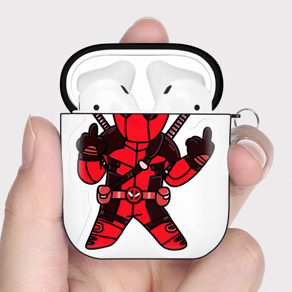 （画像用） Deadpool デッドプール AirPods 第2世代保護ケース ハードシェル ブラック 耐衝撃・防指紋・カラビナ付き