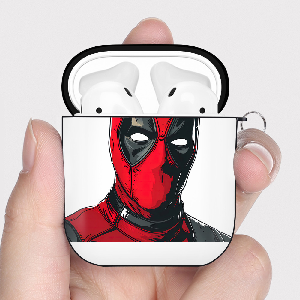 （画像用） Deadpool デッドプール AirPods 第2世代保護ケース ハードシェル ブラック 耐衝撃・防指紋・カラビナ付き