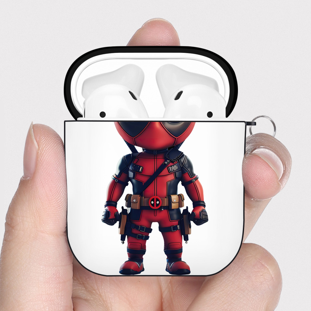 （画像用） Deadpool デッドプール AirPods 第2世代保護ケース ハードシェル ブラック 耐衝撃・防指紋・カラビナ付き