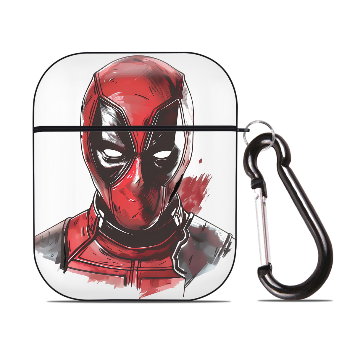 （画像用） Deadpool デッドプール AirPods 第2世代保護ケース ハードシェル ブラック 耐衝撃・防指紋・カラビナ付き