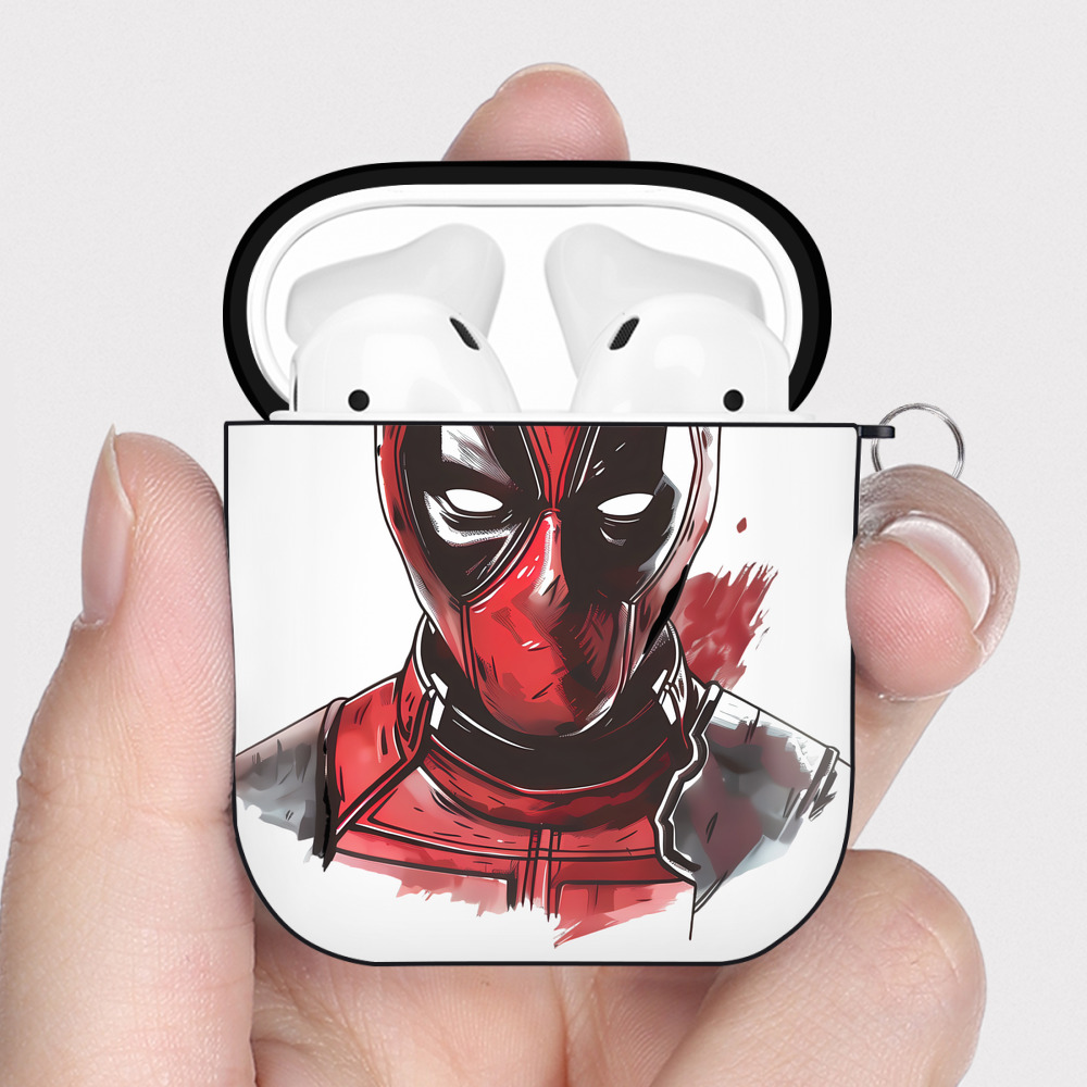 （画像用） Deadpool デッドプール AirPods 第2世代保護ケース ハードシェル ブラック 耐衝撃・防指紋・カラビナ付き