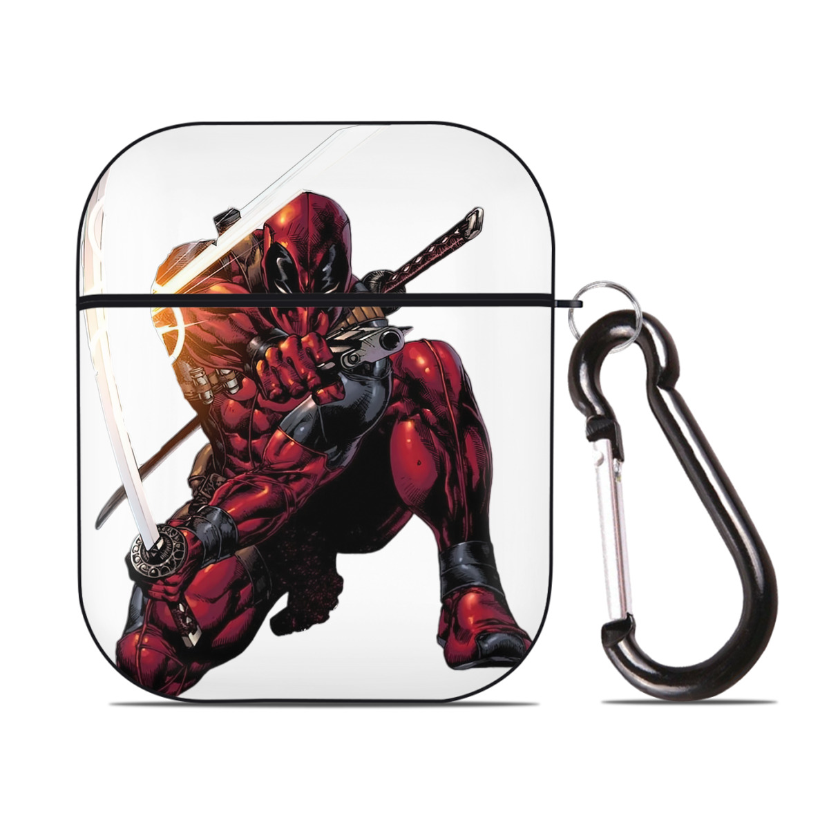 （画像用） Deadpool デッドプール AirPods 第2世代保護ケース ハードシェル ブラック 耐衝撃・防指紋・カラビナ付き
