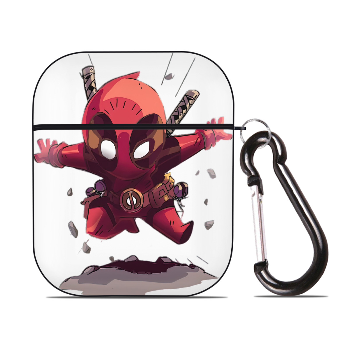 （画像用） Deadpool デッドプール AirPods 第2世代保護ケース ハードシェル ブラック 耐衝撃・防指紋・カラビナ付き