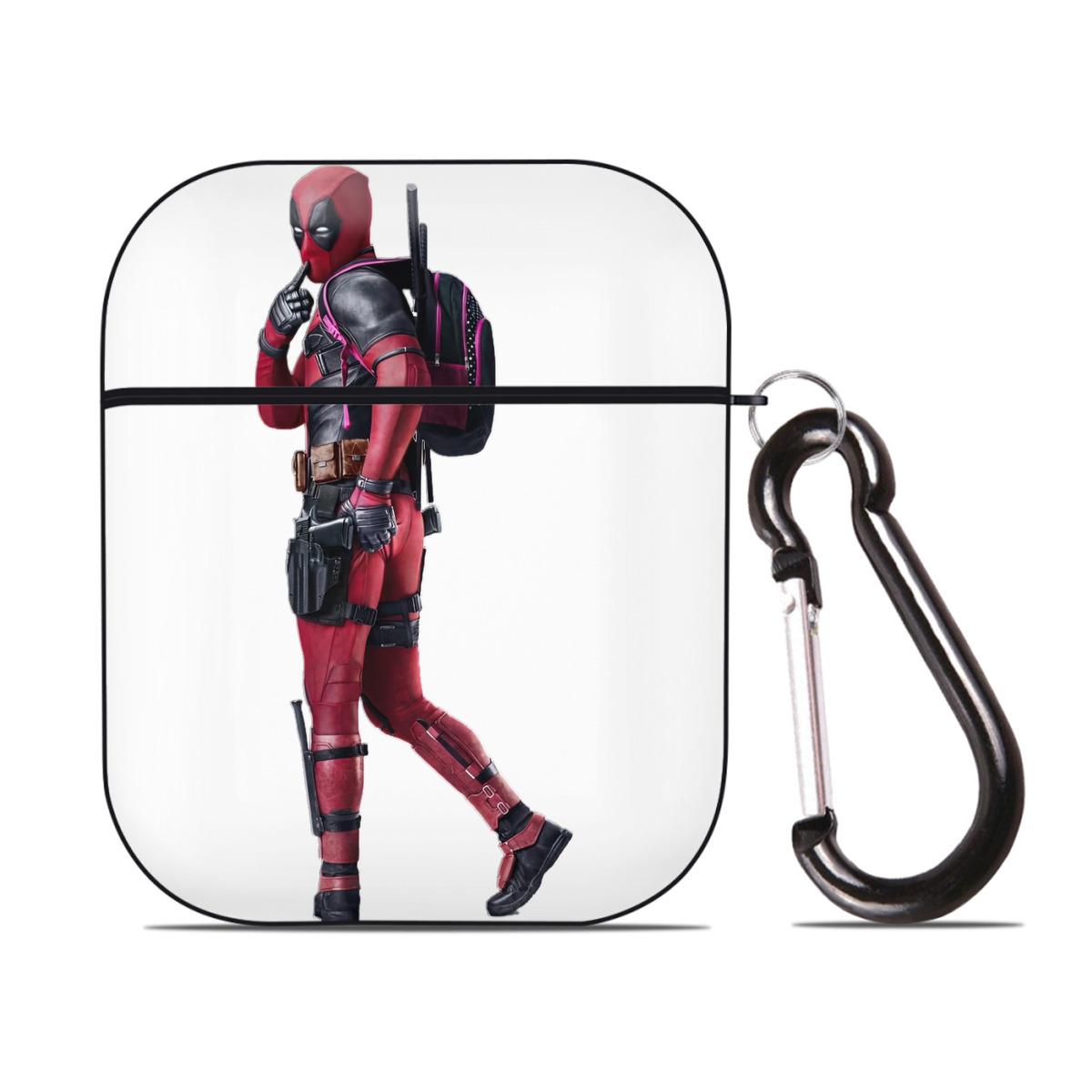（画像用） Deadpool デッドプール AirPods 第2世代保護ケース ハードシェル ブラック 耐衝撃・防指紋・カラビナ付き