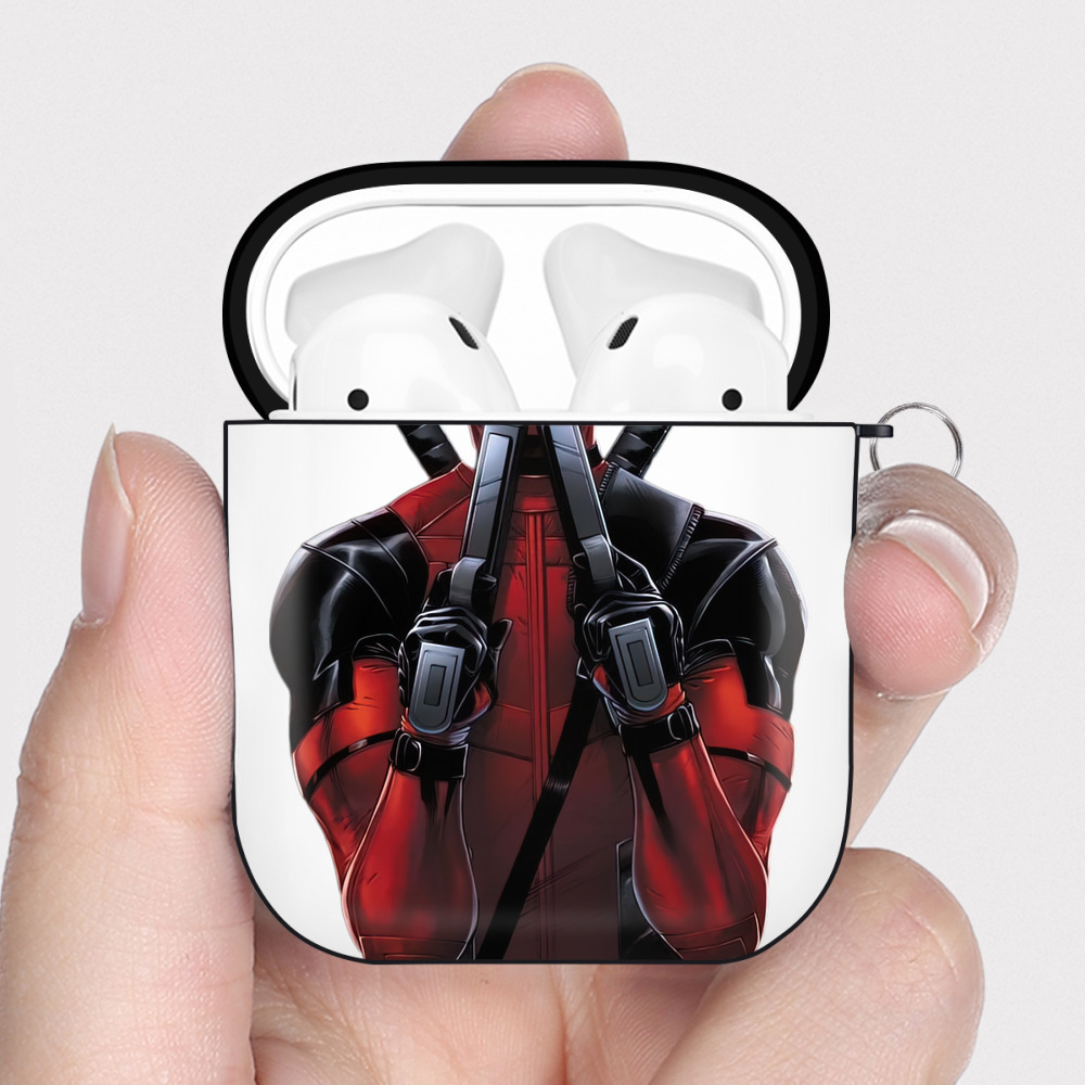 （画像用） Deadpool デッドプール AirPods 第2世代保護ケース ハードシェル ブラック 耐衝撃・防指紋・カラビナ付き