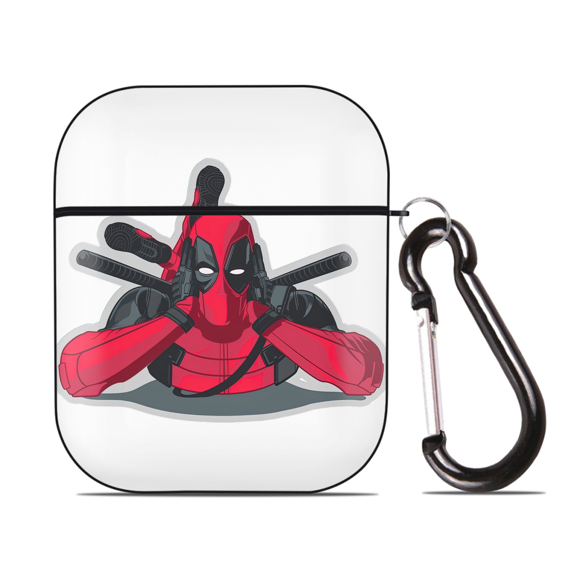 （画像用） Deadpool デッドプール AirPods 第2世代保護ケース ハードシェル ブラック 耐衝撃・防指紋・カラビナ付き