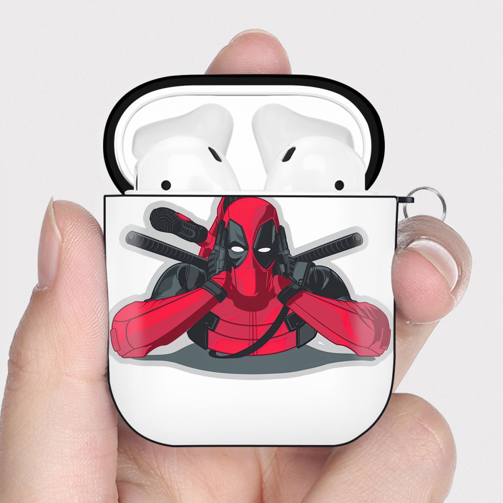 （画像用） Deadpool デッドプール AirPods 第2世代保護ケース ハードシェル ブラック 耐衝撃・防指紋・カラビナ付き