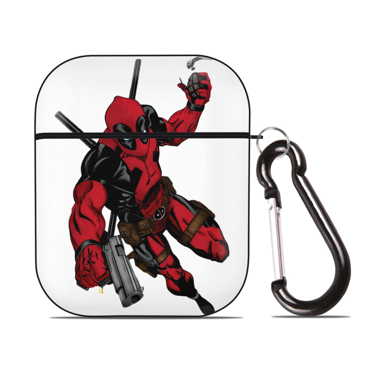 （画像用） Deadpool デッドプール AirPods 第2世代保護ケース ハードシェル ブラック 耐衝撃・防指紋・カラビナ付き