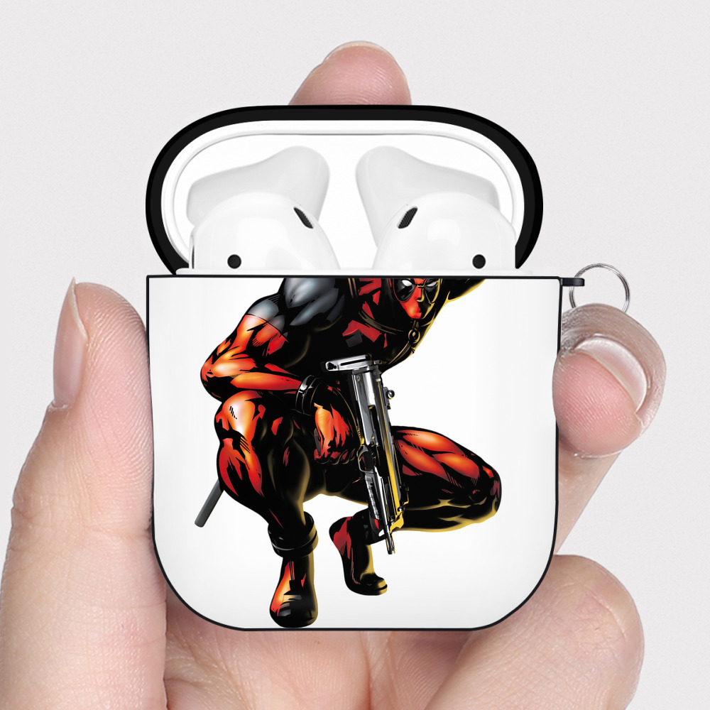 （画像用） Deadpool デッドプール AirPods 第2世代保護ケース ハードシェル ブラック 耐衝撃・防指紋・カラビナ付き