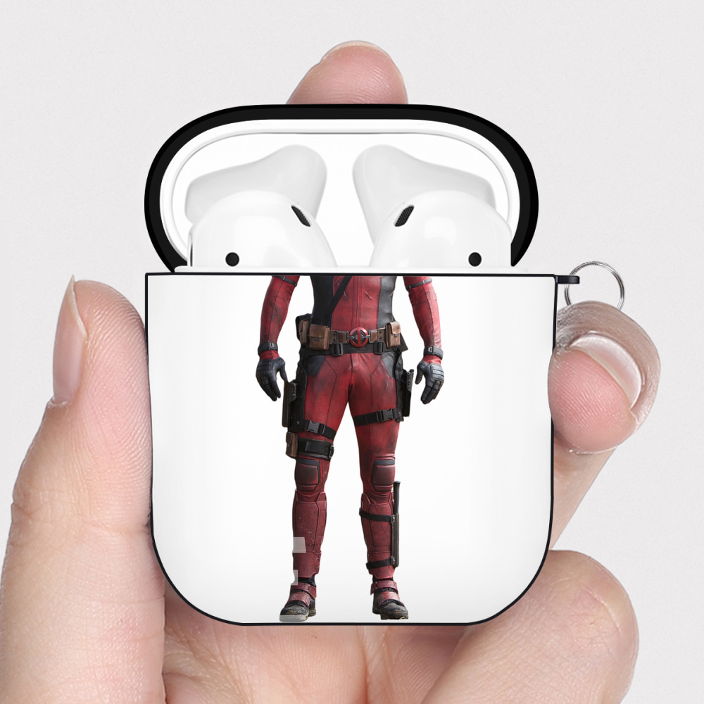 （画像用） Deadpool デッドプール AirPods 第2世代保護ケース ハードシェル ブラック 耐衝撃・防指紋・カラビナ付き