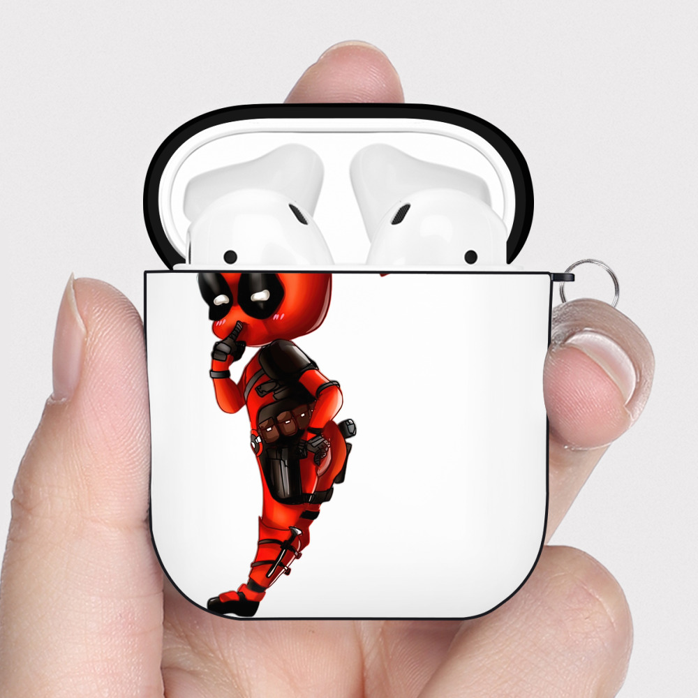 （画像用） Deadpool デッドプール AirPods 第2世代保護ケース ハードシェル ブラック 耐衝撃・防指紋・カラビナ付き