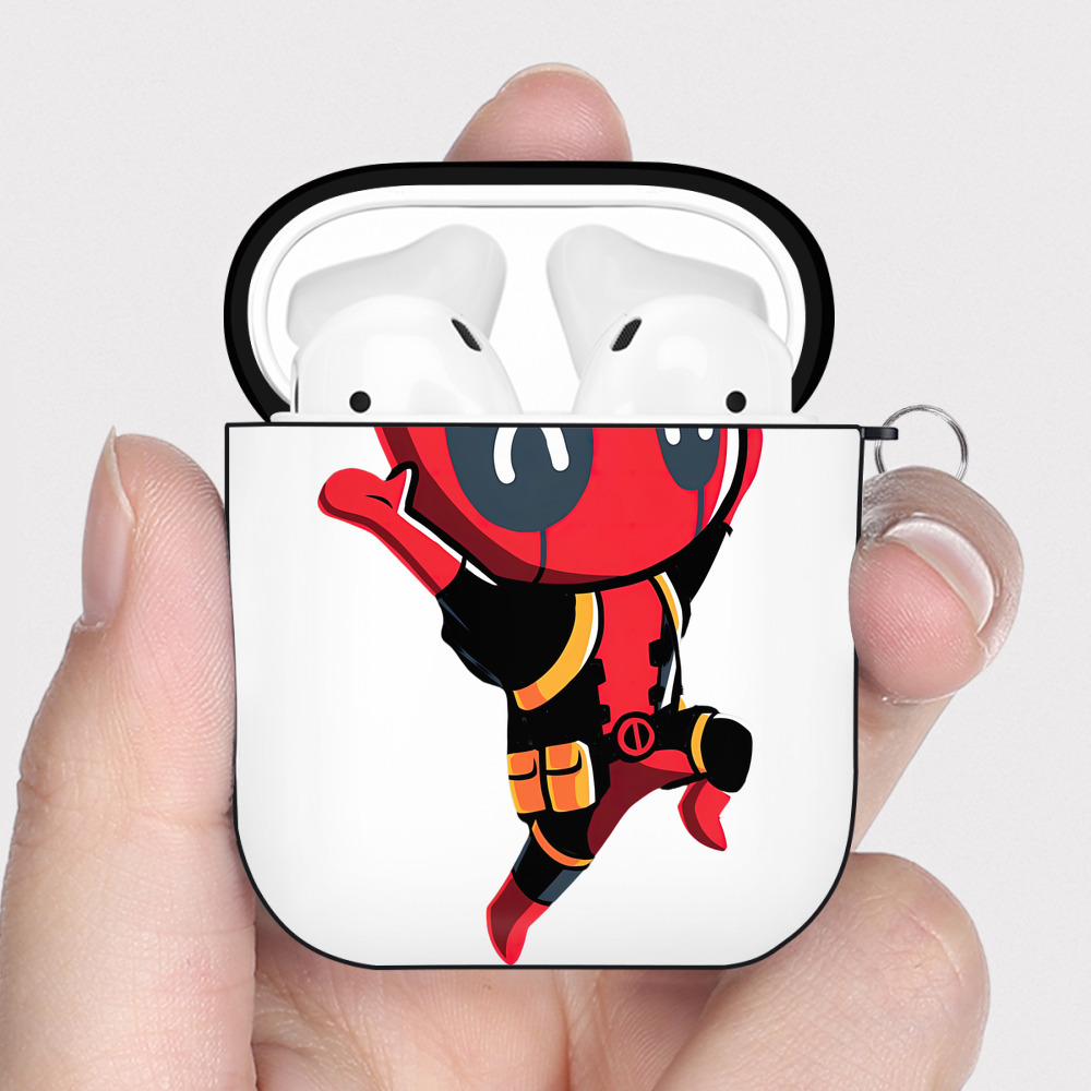 （画像用） Deadpool デッドプール AirPods 第2世代保護ケース ハードシェル ブラック 耐衝撃・防指紋・カラビナ付き