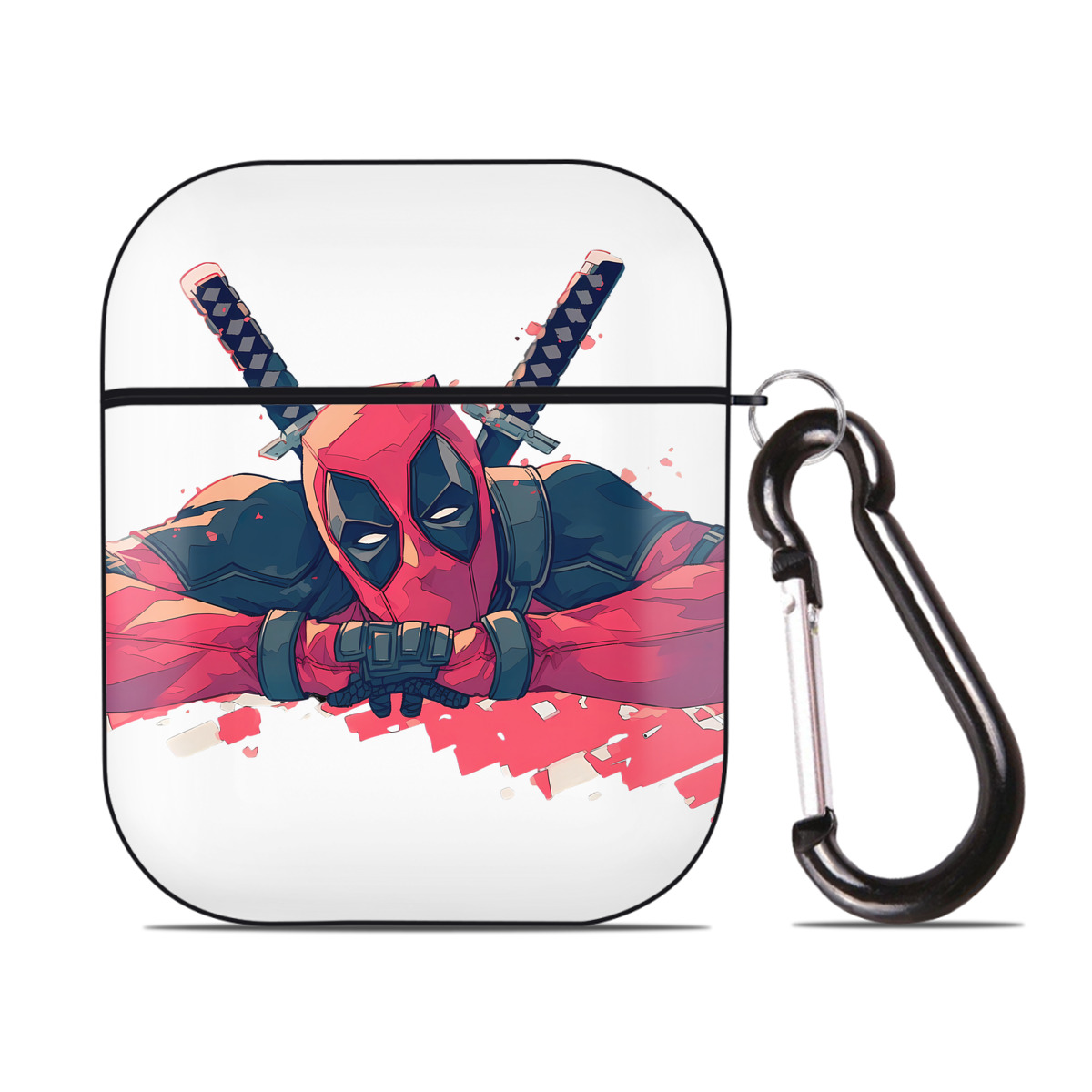 （画像用） Deadpool デッドプール AirPods 第2世代保護ケース ハードシェル ブラック 耐衝撃・防指紋・カラビナ付き