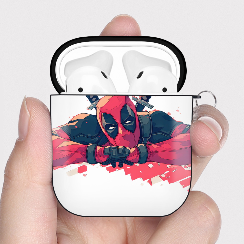 （画像用） Deadpool デッドプール AirPods 第2世代保護ケース ハードシェル ブラック 耐衝撃・防指紋・カラビナ付き