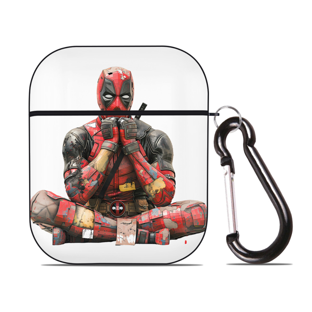 （画像用） Deadpool デッドプール AirPods 第2世代保護ケース ハードシェル ブラック 耐衝撃・防指紋・カラビナ付き
