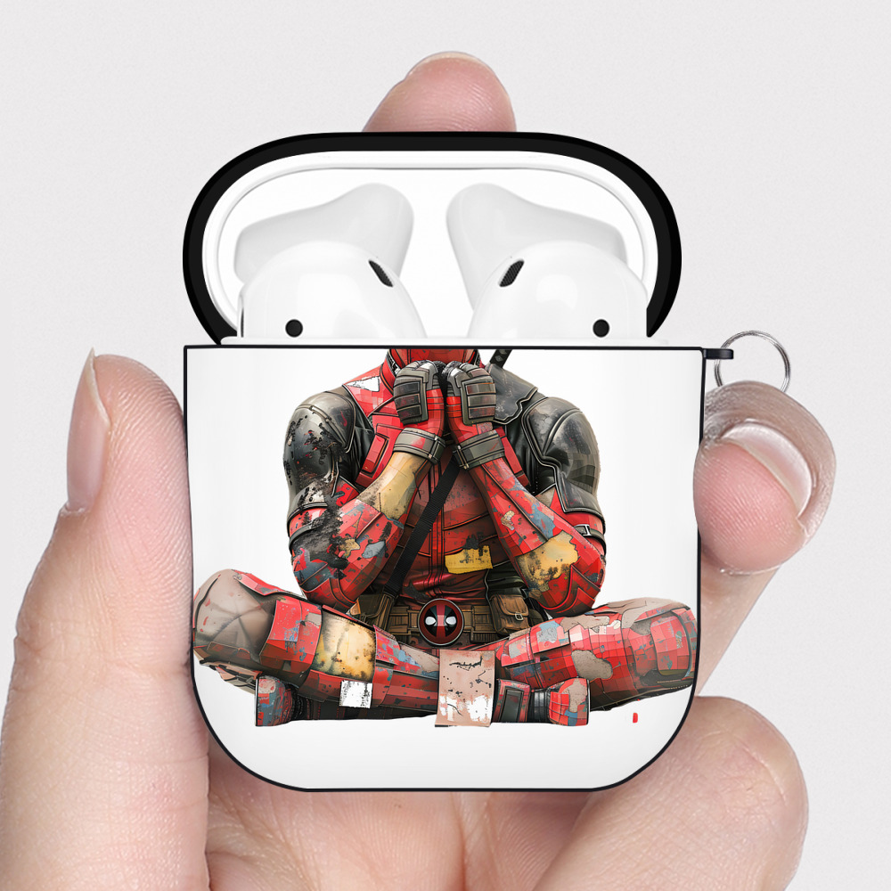 （画像用） Deadpool デッドプール AirPods 第2世代保護ケース ハードシェル ブラック 耐衝撃・防指紋・カラビナ付き