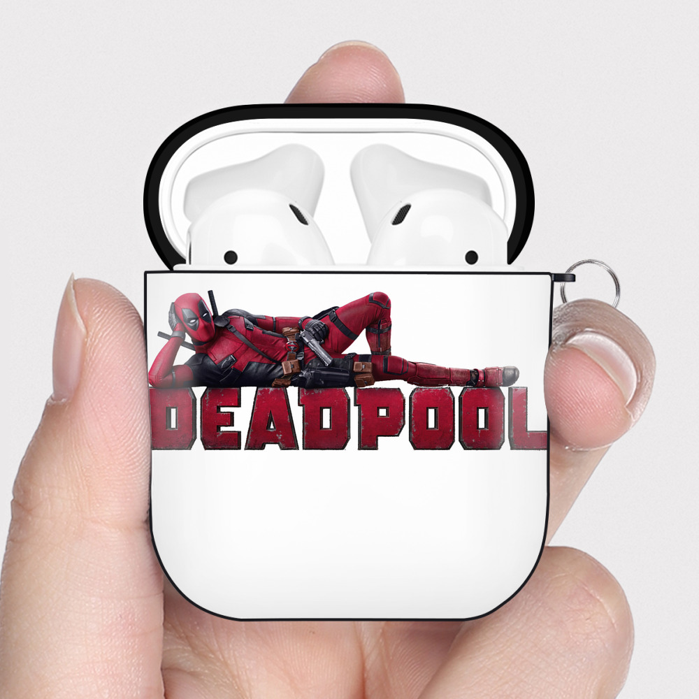 （画像用） Deadpool デッドプール AirPods 第2世代保護ケース ハードシェル ブラック 耐衝撃・防指紋・カラビナ付き